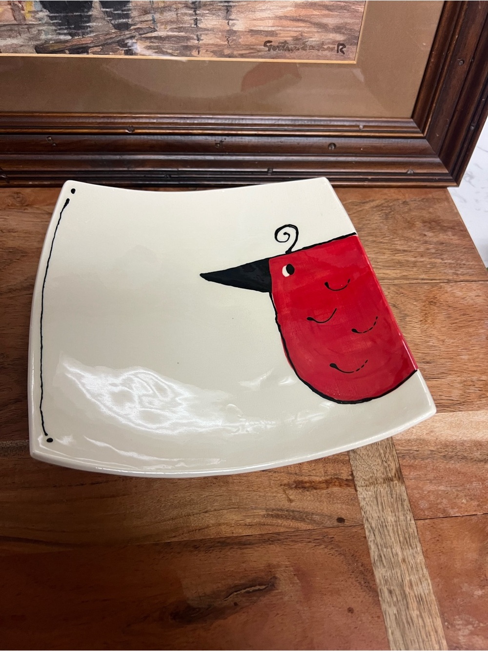 handmade unique ceramic footed piece singed Kemp by artist